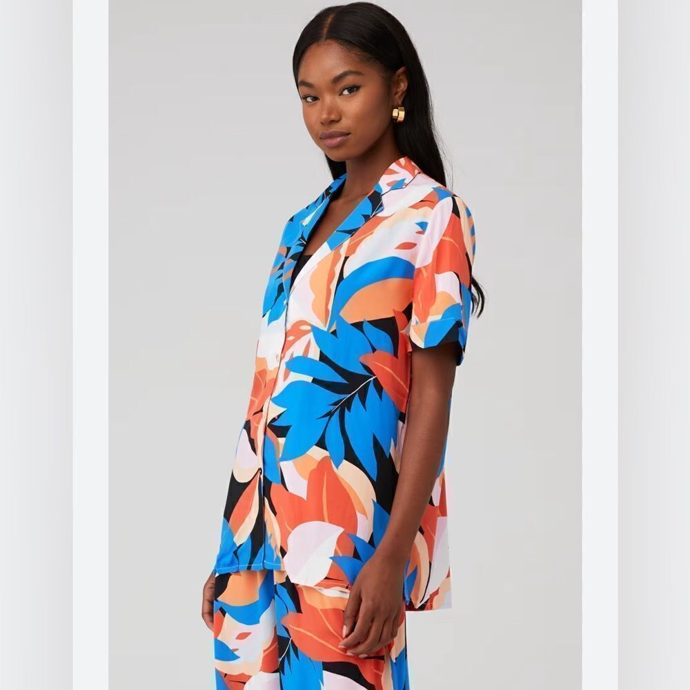 Revolve MINKPINK lukas short sleeve button down top tropical
